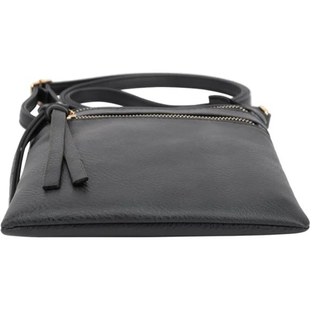 Crossbody Purse Bag Shoulder Bag Multi Pocket Zipper Purse | Black Vegan leather